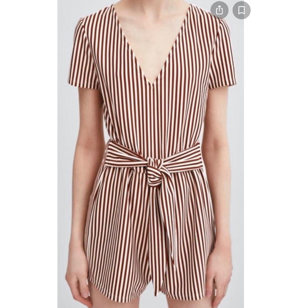 Zara striped v neck front tie romper